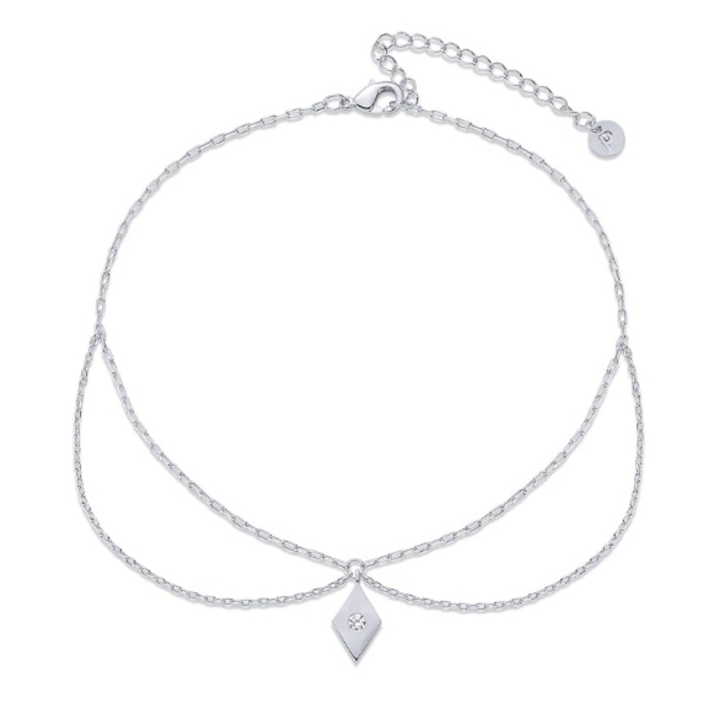 14K Gold Plated Charm Link Chain CZ Boho Adjustable Anklet In White Gold - Picture 4 of 4